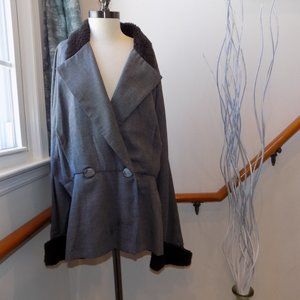 D'ALBERT Vintage Blazer Fur Trim Jacket Brown & Gray Plus Size 14